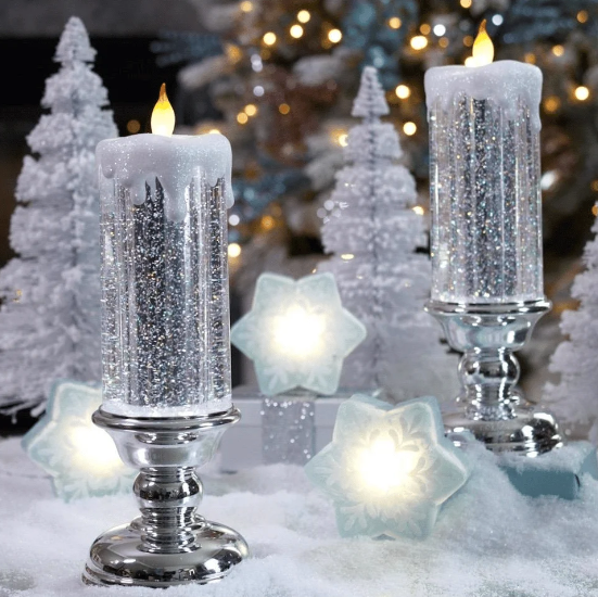 Bougies de Noël LED Bougies de décoration de Noël Lampe de table Bougie  effet scintillement, support